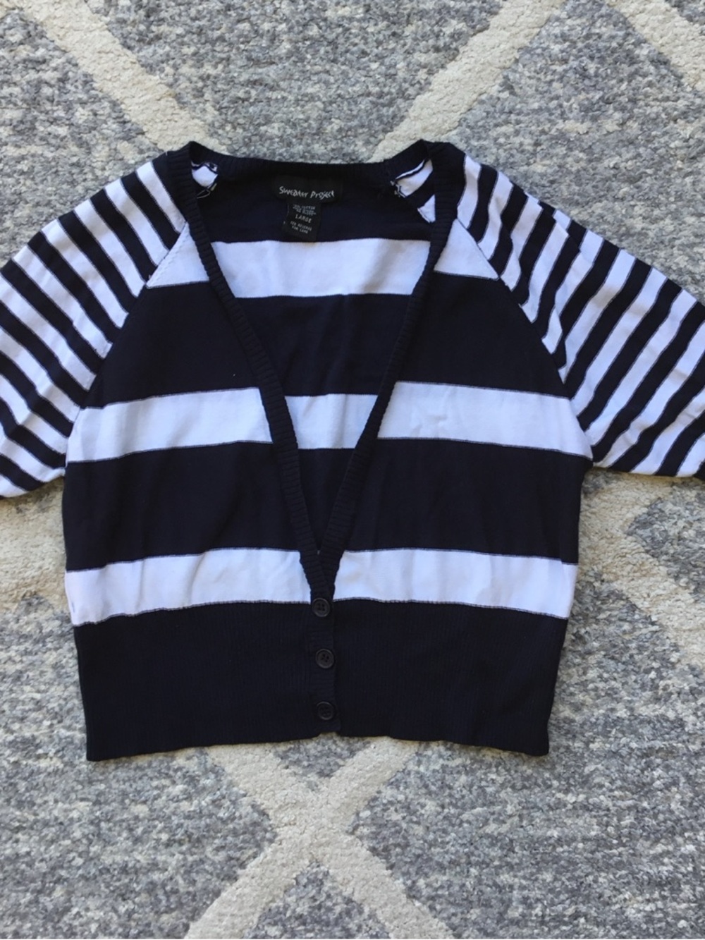 Striped Cropped Cardigan with Navy and White Stripes